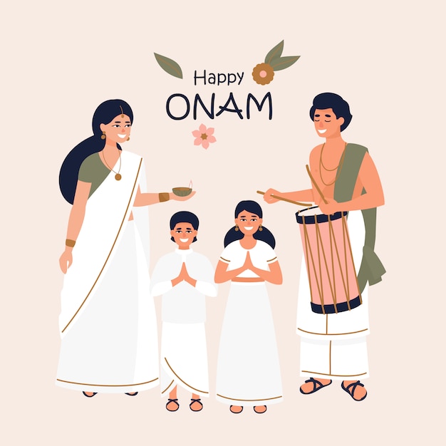 Famille Indienne Pour Le Festival Onam