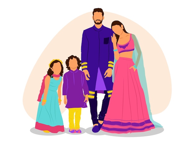 Vecteur famille indienne avec un vêtement traditionnel indien