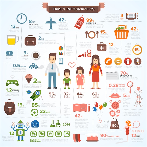 Vecteur famille de jeu de vecteur d'infographie