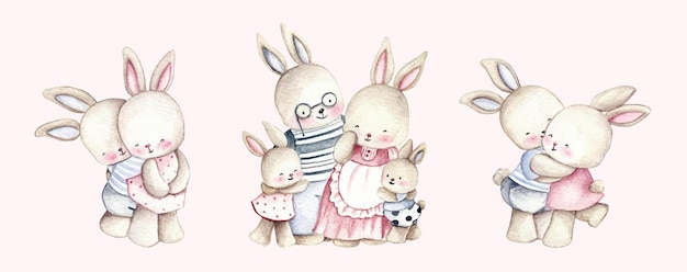 Famille De Lapin Aquarelle