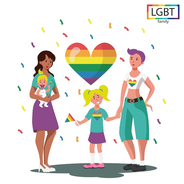 Vecteur famille lgbt deux mères et deux filles - vector illustration