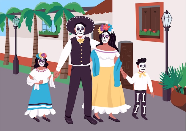 Famille mexicaine à l'illustration de couleur plat carnaval