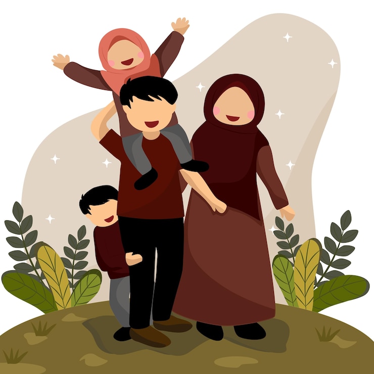 Vecteur famille musulmane avec deux enfants illustration vecteur gratuit