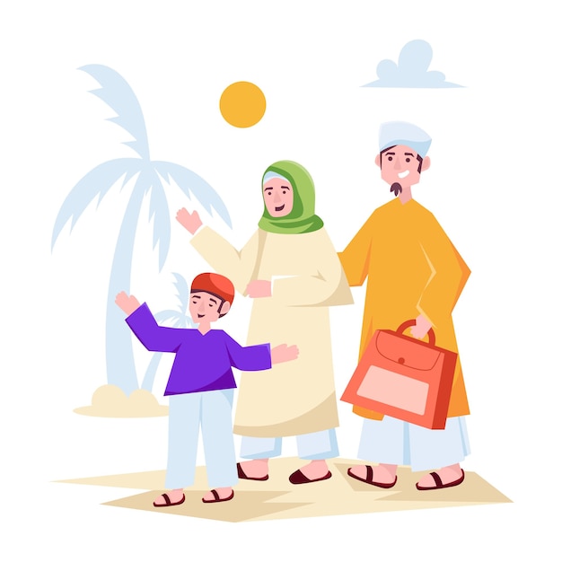 Vecteur une famille musulmane avec un homme et une femme