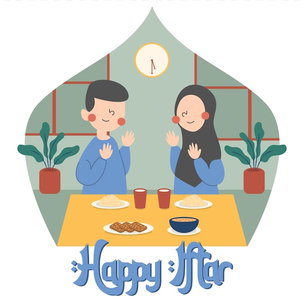 Famille musulmane sur l'illustration de la fête de l'iftar