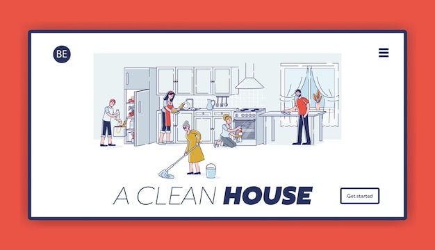 Vecteur famille nettoyage cuisine ensemble ménage et ménage