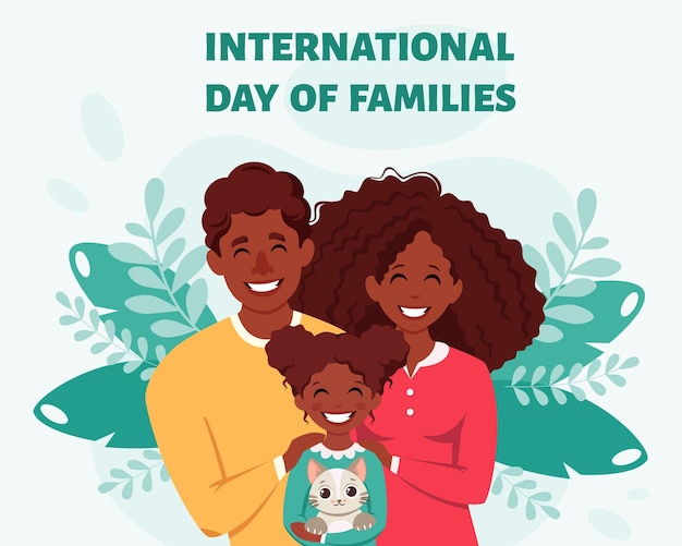 Famille noire avec fille et chat Journée internationale des familles