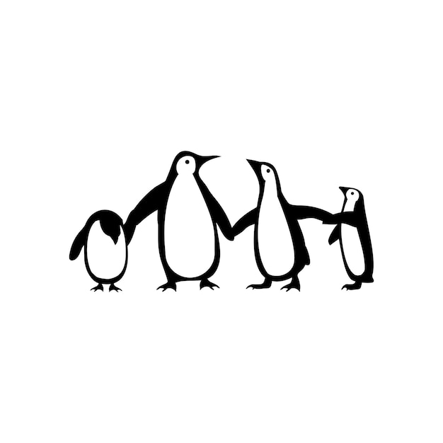 Famille de pingouins dans l'icône de différentes poses