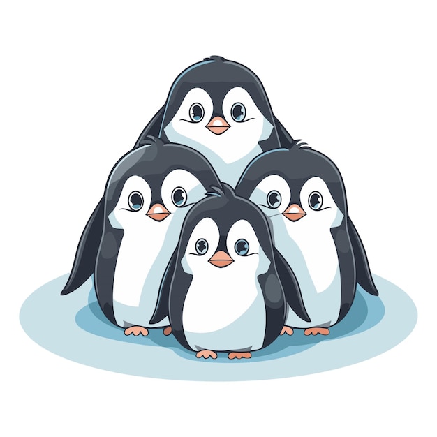 Vecteur famille de pingouins pinguins de dessins animés mignons