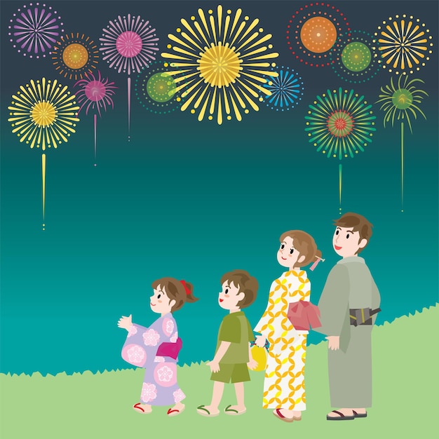 La Famille Regardant Le Feu D'artifice