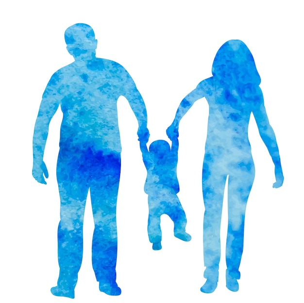 Famille De Silhouette Aquarelle Icône Isolé Vecteur