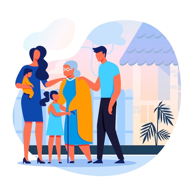 Famille visites grand-mère plat