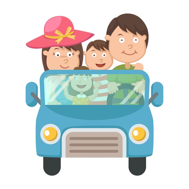 Famille Voyageant En Voiture