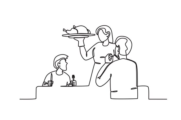 Les familles se rassemblent pour célébrer Thanksgiving Dessin en ligne de Thanksgiving