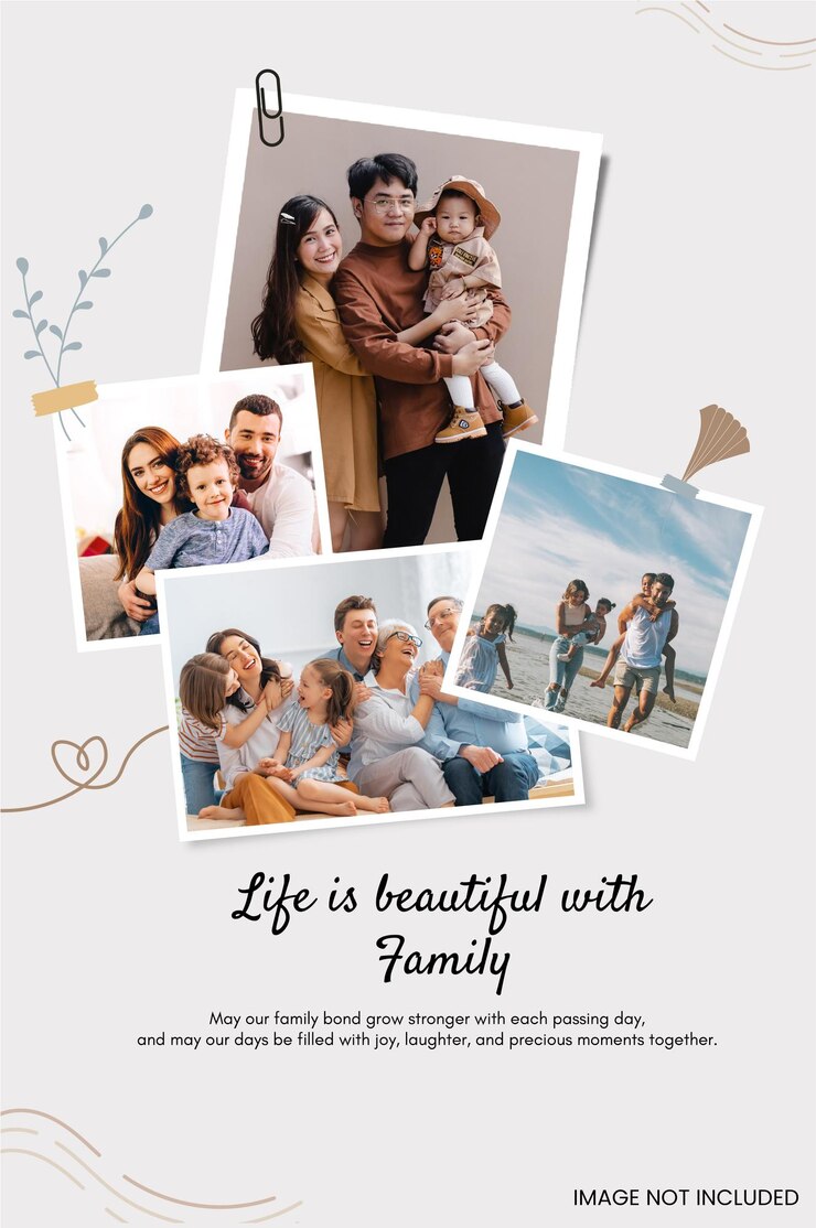 Family Photo Collage Moodboard Template Collage Grid Mockup Flyer Carte postale Illustration vectorielle de la carte postale de la famille