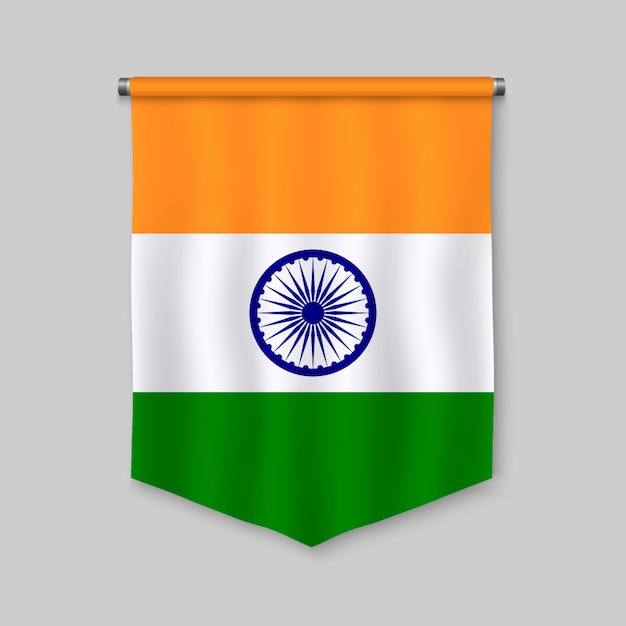 Vecteur fanion réaliste 3d avec le drapeau de l'inde