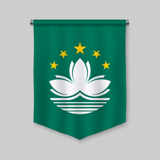 Fanion réaliste 3d avec le drapeau de Macao