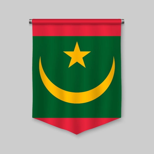 Fanion Réaliste 3d Avec Le Drapeau De La Mauritanie