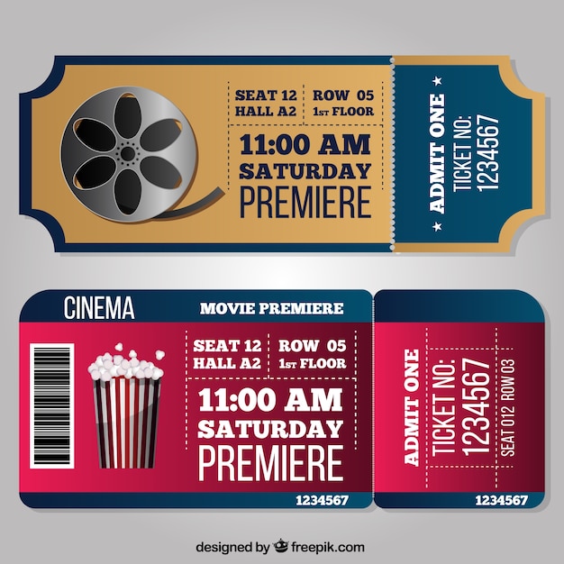 Vecteur fantastiques billets de cinéma dans le style réaliste