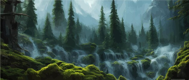 Fantasy Paysage De Montagne épique Magique Vallée D'hiver Mystique Vallée Vue Panoramique Sur Les Grandes Montagnes