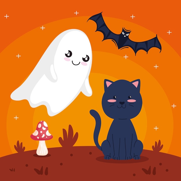 Fantôme Et Chat D'halloween