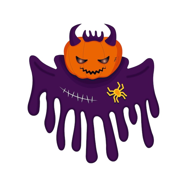 Fantôme de citrouille avec des cornes et des brûlures vives Fantôme et araignée vecteur pour le jour d'Halloween Illustration pour le jour d'Halloween pour les cartes postales autocollants de carte élément Web et annonces de la fête