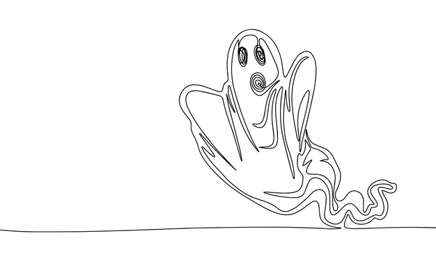 Vecteur fantôme dans le style de dessin d'art en ligne continue silhouette de fantôme effrayant d'halloween linéaire noir