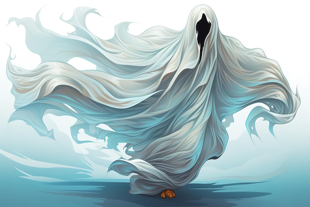 Fantôme D'une Femme En Robe Blanche Scène D'horreur D'un Esprit Effrayant Concept D'halloween Illustrateur Numérique 3d