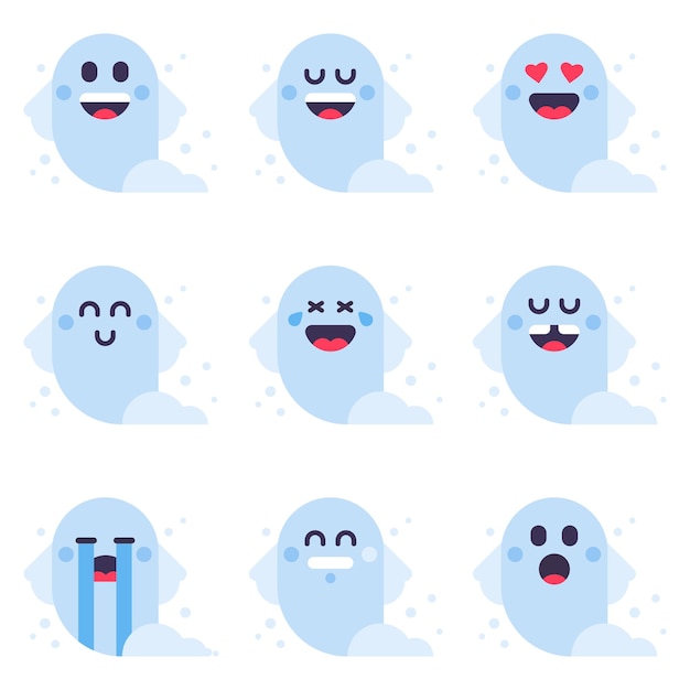Fantôme d'halloween mignon petit fantôme emoji sourire effrayer isolé illustration vectorielle plane