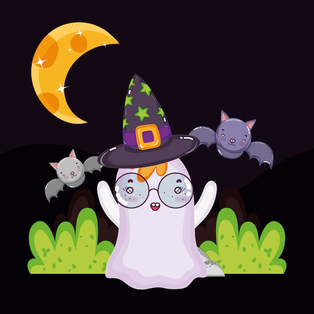 Fantôme Avec Lunettes Et Chapeau Chauves-souris Halloween