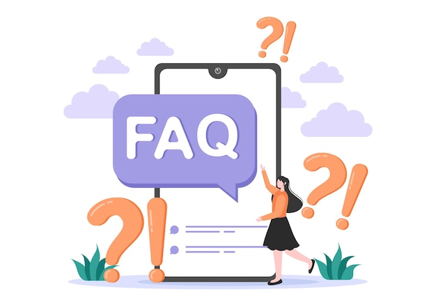 FAQ ou questions fréquemment posées pour le site Web, le service d'assistance Blogger, l'assistance aux clients, les informations utiles, les guides. Illustration vectorielle de fond