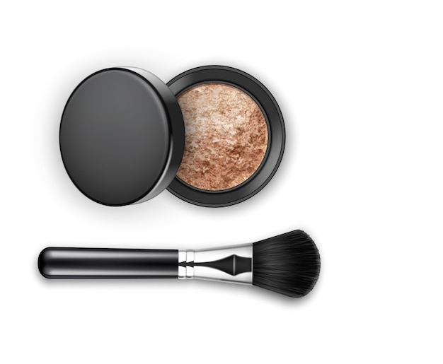 Fard à joues cosmétique de maquillage de visage cassé écrasé dans un boîtier en plastique rond noir