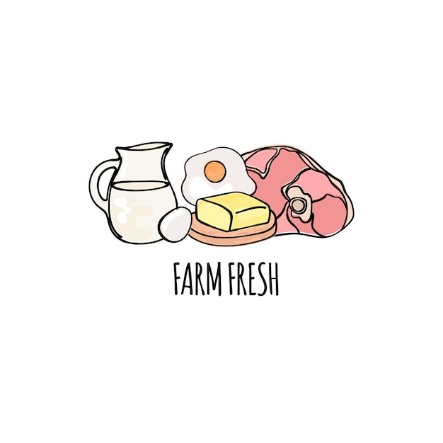 FARM FRESH FOOD Ensemble d'illustrations vectorielles de menu rural sain