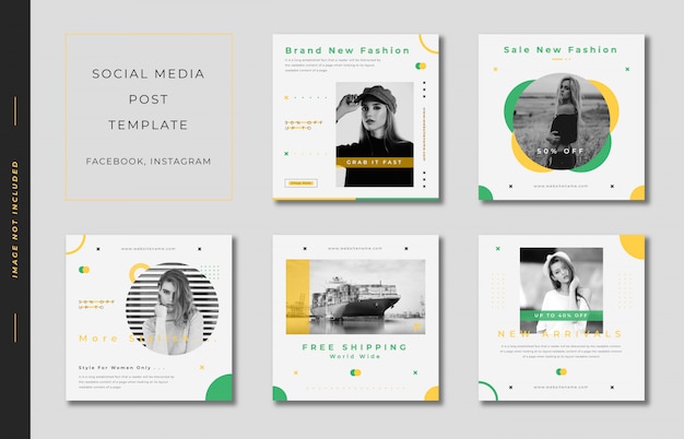 Vecteur fashion_instagram_post_template_square_banner_collection_green_and_yellow