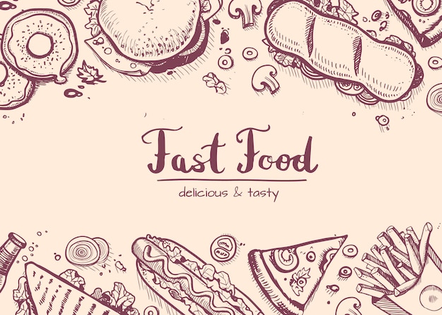 Fast-food Dessinés à La Main Fond Vintage