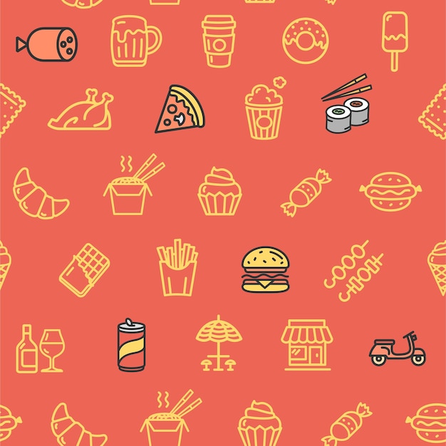 Fastfood et vecteur de fond de modèle de nourriture de rue