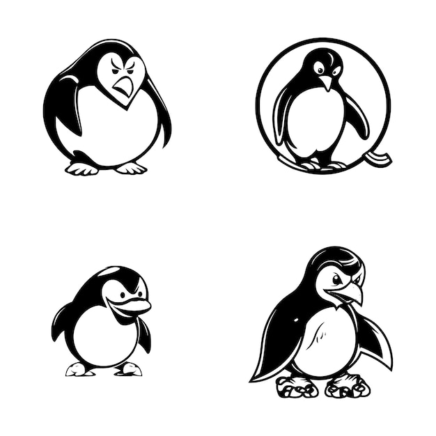 Fat Penguin dessin animé caricature logo sport simple graphique noir sur fond blanc