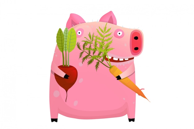 Fat Pig Eating Smart Vegetable Diet