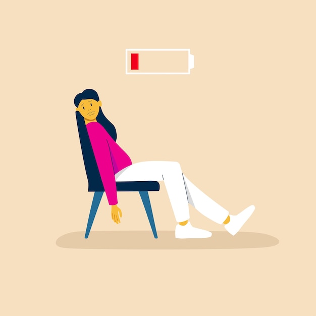 Fatigué Femme Vector Illustration Plat Couleur