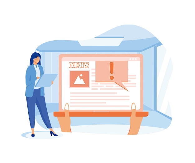 Vecteur fausses nouvelles en ligne important concept de nouvelles de dernière minute sur l'ordinateur tablette numérique quotidien