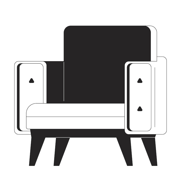 Vecteur fauteuil géométrique contemporain objet de dessin animé 2d en noir et blanc