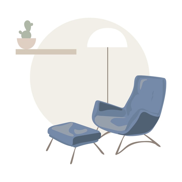 Vecteur fauteuil de mode moderne avec lampadaire et étagère de plante d'intérieur, vecteur intérieur de style scandinave