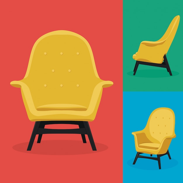 Vecteur fauteuil moderne avec des arrière-plans colorés