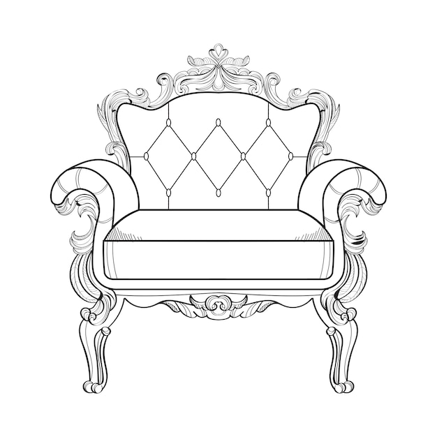 Vecteur fauteuil avec des ornements luxueux. vector french luxury structure complexe riche. décor de style victorien royal