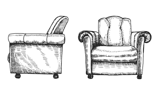 Fauteuil, Vecteur, Vendange, Croquis