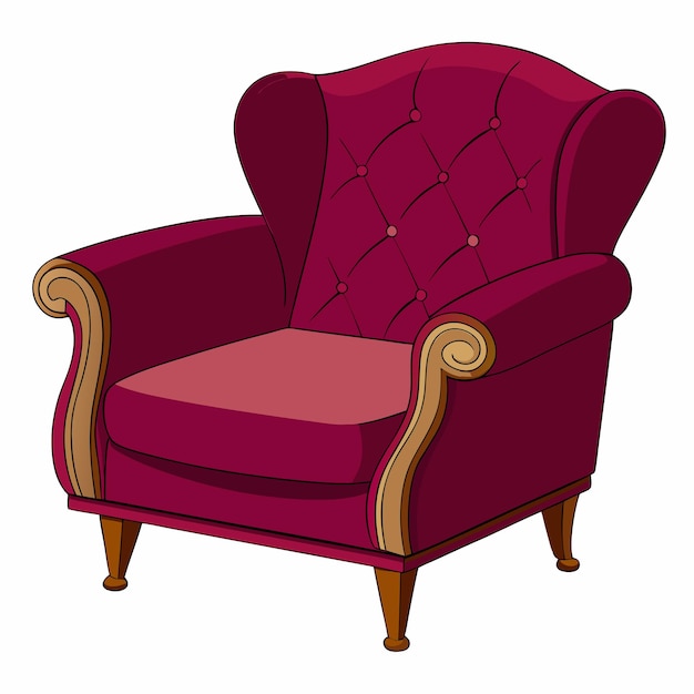 Fauteuil en velours de Bourgogne isolé sur fond blanc