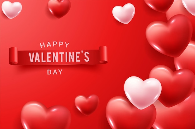 Félicitations Joyeuses Saint Valentin Avec Des Formes De Coeur 3d Rouges Et Roses