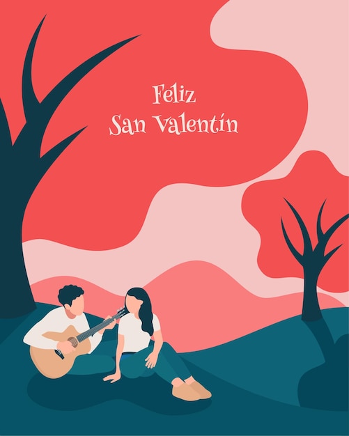 Feliz San Valentin Joyeuse Saint Valentin couple jouant de la guitare