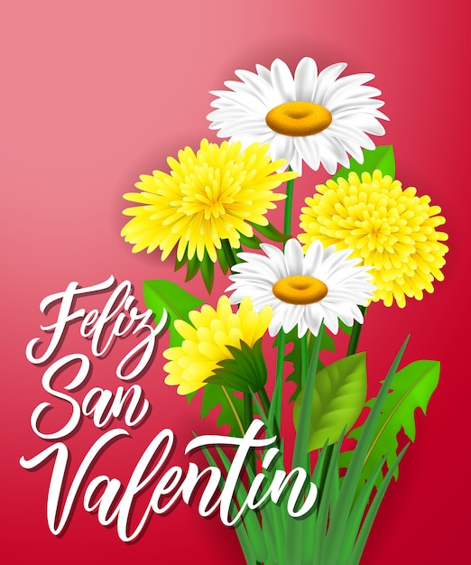 Vecteur feliz san valentin lettrage avec des fleurs