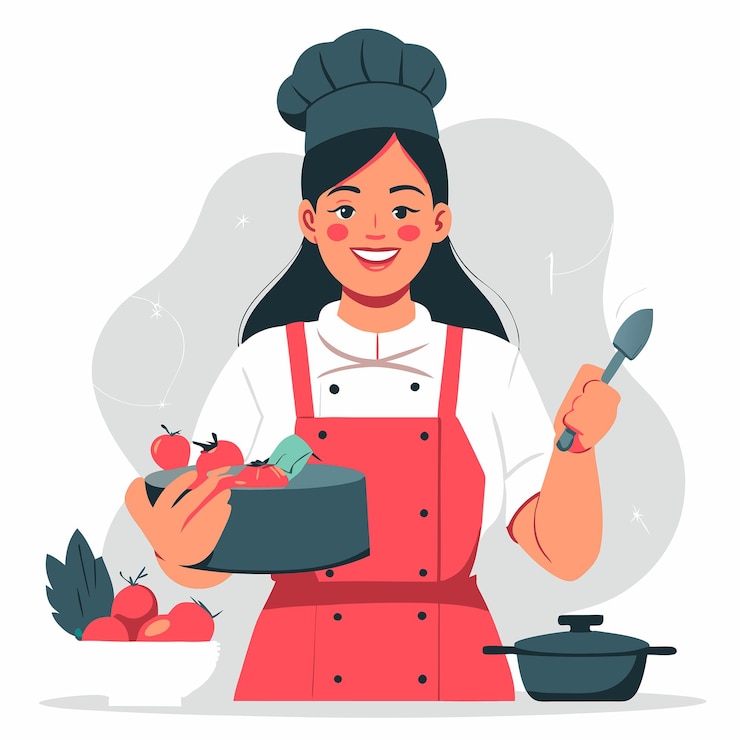 Vecteur female chef in a professional kitchen concept illustration